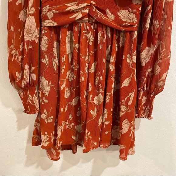 Lumière Rust Floral Long Sleeve Mini Dress Sz S - Picture 4 of 12